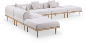 Meridian Furniture Laguna Six Piece Outdoor Modular Sectional Olefin Fabric Teak Aluminum Patio Set 55036Beige-Sec6E