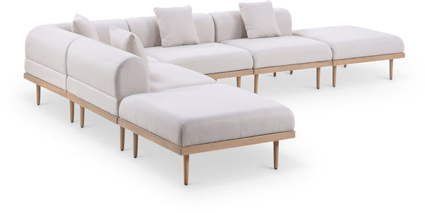 Meridian Furniture Laguna Six Piece Outdoor Modular Sectional Olefin Fabric Teak Aluminum Patio Set 55036Beige-Sec6E