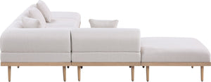 Meridian Furniture Laguna Six Piece Outdoor Modular Sectional Olefin Fabric Teak Aluminum Patio Set 55036Beige-Sec6E