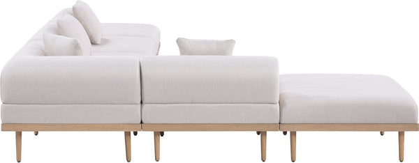 Meridian Furniture Laguna Six Piece Outdoor Modular Sectional Olefin Fabric Teak Aluminum Patio Set 55036Beige-Sec6E