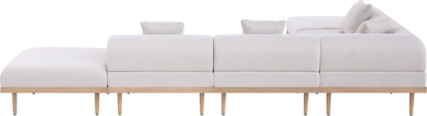Meridian Furniture Laguna Six Piece Outdoor Modular Sectional Olefin Fabric Teak Aluminum Patio Set 55036Beige-Sec6E