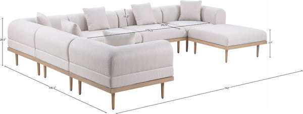 Meridian Furniture Laguna 7 Piece Modular Outdoor Sectional with Uv Resistant Olefin and Teak Frame 55036Beige-Sec7A