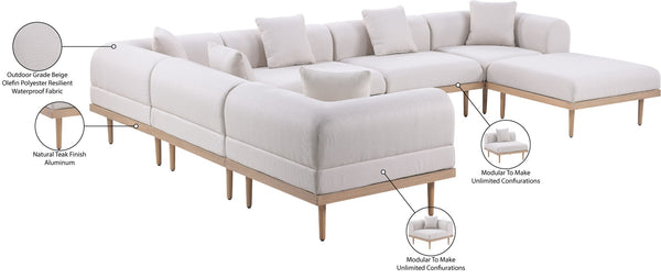 Meridian Furniture Laguna 7 Piece Modular Outdoor Sectional with Uv Resistant Olefin and Teak Frame 55036Beige-Sec7A
