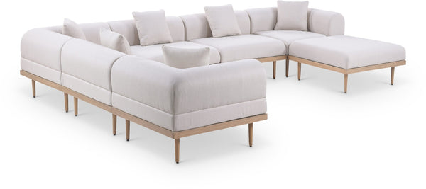 Meridian Furniture Laguna 7 Piece Modular Outdoor Sectional with Uv Resistant Olefin and Teak Frame 55036Beige-Sec7A