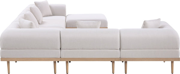 Meridian Furniture Laguna 7 Piece Modular Outdoor Sectional with Uv Resistant Olefin and Teak Frame 55036Beige-Sec7A