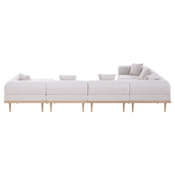 Meridian Furniture Laguna 7 Piece Modular Outdoor Sectional with Uv Resistant Olefin and Teak Frame 55036Beige-Sec7A