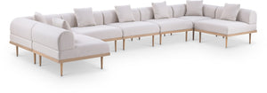 Meridian Furniture Laguna 7 Piece Modular Outdoor Sectional Olefin Fabric Teak Aluminum Patio Set 55036Beige-Sec7B