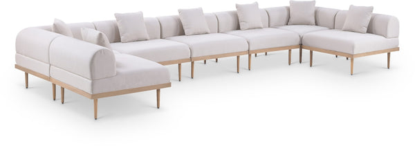Meridian Furniture Laguna 7 Piece Modular Outdoor Sectional Olefin Fabric Teak Aluminum Patio Set 55036Beige-Sec7B