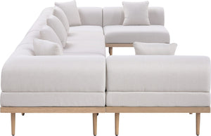Meridian Furniture Laguna 7 Piece Modular Outdoor Sectional Olefin Fabric Teak Aluminum Patio Set 55036Beige-Sec7B