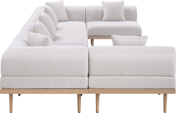 Meridian Furniture Laguna 7 Piece Modular Outdoor Sectional Olefin Fabric Teak Aluminum Patio Set 55036Beige-Sec7B
