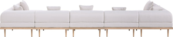 Meridian Furniture Laguna 7 Piece Modular Outdoor Sectional Olefin Fabric Teak Aluminum Patio Set 55036Beige-Sec7B