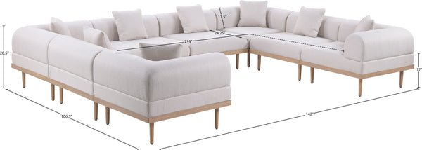 Meridian Furniture Laguna 8 Piece Modular Outdoor Sectional Olefin Fabric Teak Frame Patio Seating 55036Beige-Sec8A