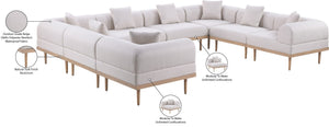 Meridian Furniture Laguna 8 Piece Modular Outdoor Sectional Olefin Fabric Teak Frame Patio Seating 55036Beige-Sec8A