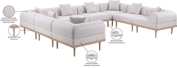 Meridian Furniture Laguna 8 Piece Modular Outdoor Sectional Olefin Fabric Teak Frame Patio Seating 55036Beige-Sec8A