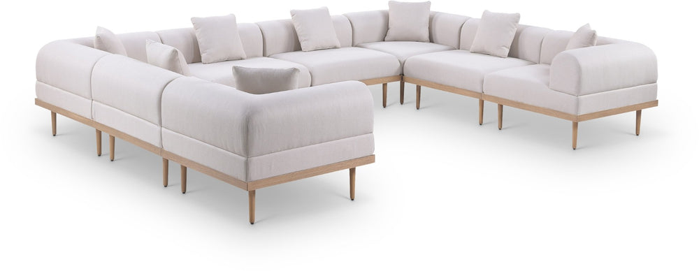 Meridian Furniture Laguna 8 Piece Modular Outdoor Sectional Olefin Fabric Teak Frame Patio Seating 55036Beige-Sec8A