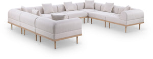 Meridian Furniture Laguna 8 Piece Modular Outdoor Sectional Olefin Fabric Teak Frame Patio Seating 55036Beige-Sec8A