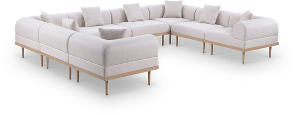 Meridian Furniture Laguna 8 Piece Modular Outdoor Sectional Olefin Fabric Teak Frame Patio Seating 55036Beige-Sec8A