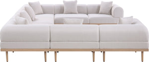 Meridian Furniture Laguna 8 Piece Modular Outdoor Sectional Olefin Fabric Teak Frame Patio Seating 55036Beige-Sec8A