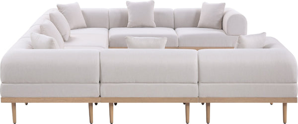 Meridian Furniture Laguna 8 Piece Modular Outdoor Sectional Olefin Fabric Teak Frame Patio Seating 55036Beige-Sec8A