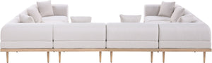 Meridian Furniture Laguna 8 Piece Modular Outdoor Sectional Olefin Fabric Teak Frame Patio Seating 55036Beige-Sec8A