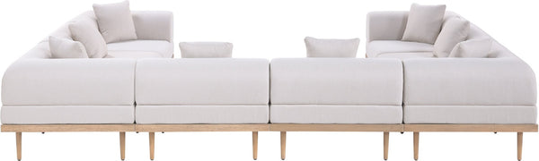 Meridian Furniture Laguna 8 Piece Modular Outdoor Sectional Olefin Fabric Teak Frame Patio Seating 55036Beige-Sec8A