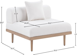 Meridian Furniture Laguna Modular Armless Patio Chair Olefin Fabric Teak Aluminum Frame Outdoor Sectional Cream 55036Cream-Armless