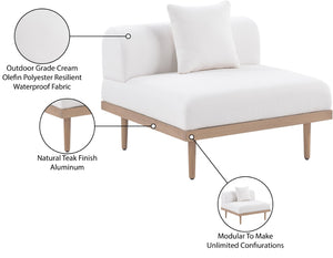 Meridian Furniture Laguna Modular Armless Patio Chair Olefin Fabric Teak Aluminum Frame Outdoor Sectional Cream 55036Cream-Armless