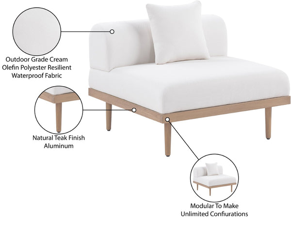 Meridian Furniture Laguna Modular Armless Patio Chair Olefin Fabric Teak Aluminum Frame Outdoor Sectional Cream 55036Cream-Armless