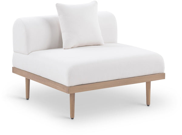 Meridian Furniture Laguna Modular Armless Patio Chair Olefin Fabric Teak Aluminum Frame Outdoor Sectional Cream 55036Cream-Armless