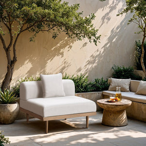 Meridian Furniture Laguna Modular Armless Patio Chair Olefin Fabric Teak Aluminum Frame Outdoor Sectional Cream 55036Cream-Armless
