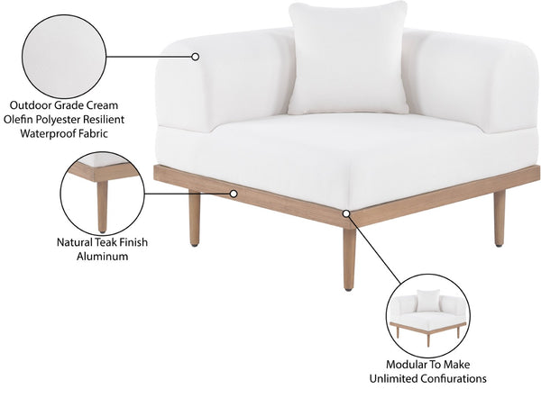 Meridian Furniture Laguna Modular Corner Patio Chair Uv Resistant Cushions Teak Aluminum Outdoor Sectional Seating Cream 55036Cream-Corner