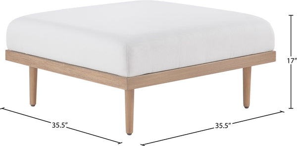 Meridian Furniture Laguna Outdoor Modular Ottoman Olefin Fabric Teak Frame Uv Resistant Poolside Lounge 55036Cream-Ott