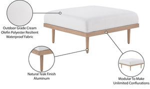 Meridian Furniture Laguna Outdoor Modular Ottoman Olefin Fabric Teak Frame Uv Resistant Poolside Lounge 55036Cream-Ott