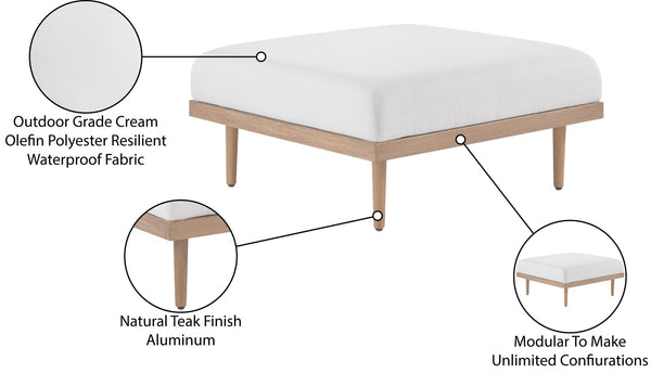 Meridian Furniture Laguna Outdoor Modular Ottoman Olefin Fabric Teak Frame Uv Resistant Poolside Lounge 55036Cream-Ott