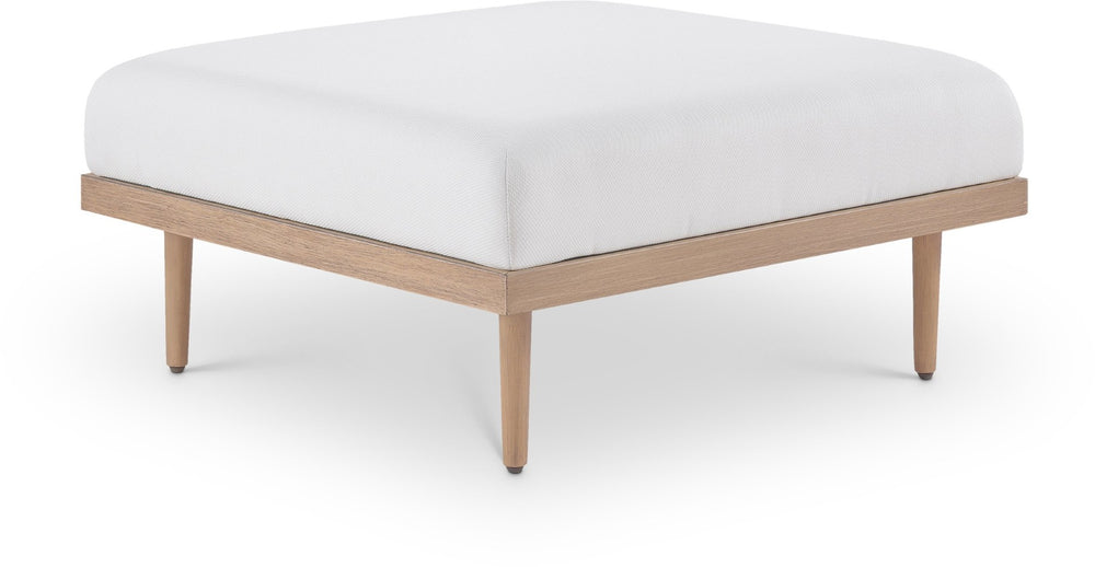 Meridian Furniture Laguna Outdoor Modular Ottoman Olefin Fabric Teak Frame Uv Resistant Poolside Lounge 55036Cream-Ott