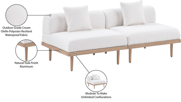 Meridian Furniture Laguna Modular Outdoor Loveseat Teak Frame with Weather Resistant Cushions for Patio Seating Cream A 55036Cream-S2A