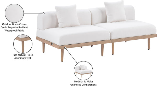Meridian Furniture Laguna Modular Outdoor Loveseat Teak Frame with Weather Resistant Cushions for Patio Seating Cream A 55036Cream-S2A