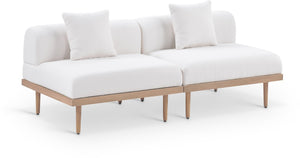 Meridian Furniture Laguna Modular Outdoor Loveseat Teak Frame with Weather Resistant Cushions for Patio Seating Cream A 55036Cream-S2A
