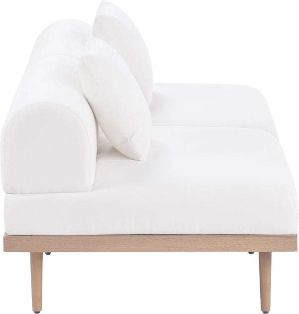 Meridian Furniture Laguna Modular Outdoor Loveseat Teak Frame with Weather Resistant Cushions for Patio Seating Cream A 55036Cream-S2A