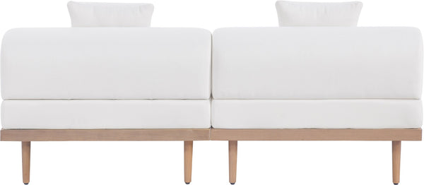 Meridian Furniture Laguna Modular Outdoor Loveseat Teak Frame with Weather Resistant Cushions for Patio Seating Cream A 55036Cream-S2A