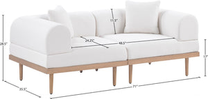 Meridian Furniture Laguna Modular Outdoor Loveseat Teak Frame with Weather Resistant Cushions for Patio Seating Cream B 55036Cream-S2B