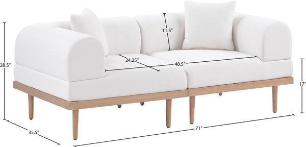 Meridian Furniture Laguna Modular Outdoor Loveseat Teak Frame with Weather Resistant Cushions for Patio Seating Cream B 55036Cream-S2B