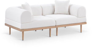 Meridian Furniture Laguna Modular Outdoor Loveseat Teak Frame with Weather Resistant Cushions for Patio Seating Cream B 55036Cream-S2B