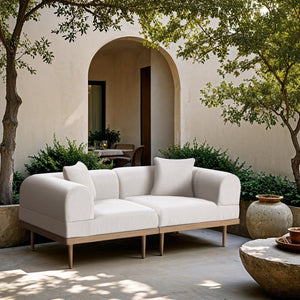 Meridian Furniture Laguna Modular Outdoor Loveseat Teak Frame with Weather Resistant Cushions for Patio Seating Cream B 55036Cream-S2B