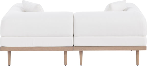Meridian Furniture Laguna Modular Outdoor Loveseat Teak Frame with Weather Resistant Cushions for Patio Seating Cream B 55036Cream-S2B