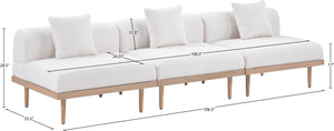 Meridian Furniture Laguna 3 Piece Modular Outdoor Sofa Olefin Upholstered Teak Frame Patio Set 55036Cream-S3A