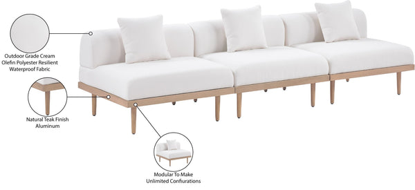 Meridian Furniture Laguna 3 Piece Modular Outdoor Sofa Olefin Upholstered Teak Frame Patio Set 55036Cream-S3A