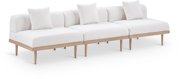 Meridian Furniture Laguna 3 Piece Modular Outdoor Sofa Olefin Upholstered Teak Frame Patio Set 55036Cream-S3A