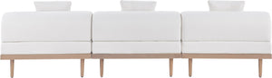 Meridian Furniture Laguna 3 Piece Modular Outdoor Sofa Olefin Upholstered Teak Frame Patio Set 55036Cream-S3A