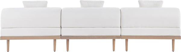 Meridian Furniture Laguna 3 Piece Modular Outdoor Sofa Olefin Upholstered Teak Frame Patio Set 55036Cream-S3A